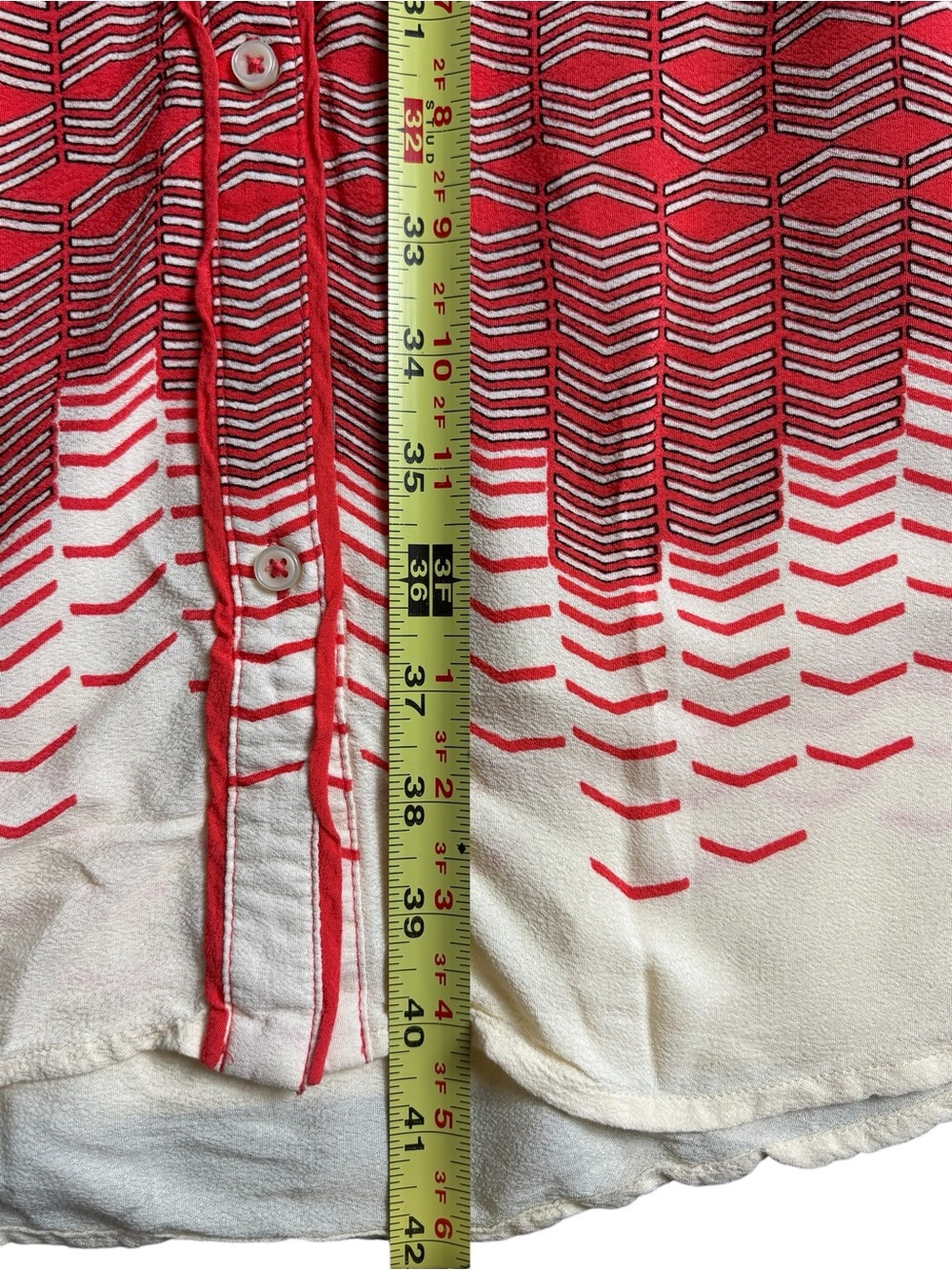 Anthropologie Maeve Veronia Chevron Print Shirt Dress Pockets Red Cream Size M - Picture 9 of 13